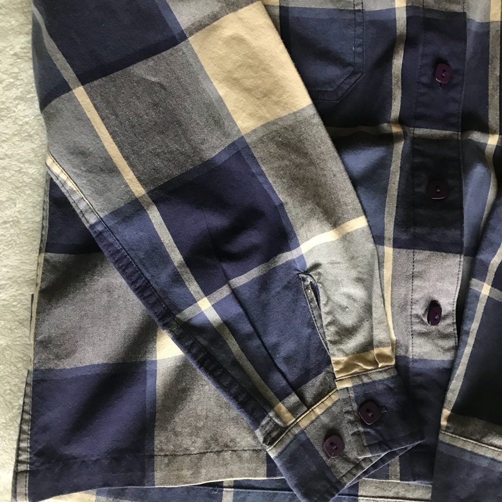 Christopher & Banks Navy/Cream Plaid Button Down - Picture 5 of 8